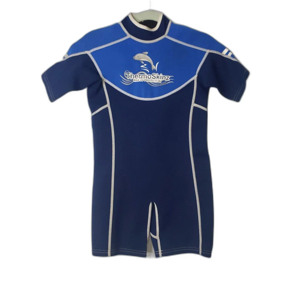 ThermoSkinz Sun Max UV Protection Zone Wetsuit Youth Kids Short Sleeve 6 Blue